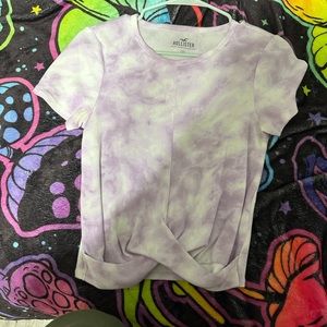 Medium sized purple tie-dye with white crop top